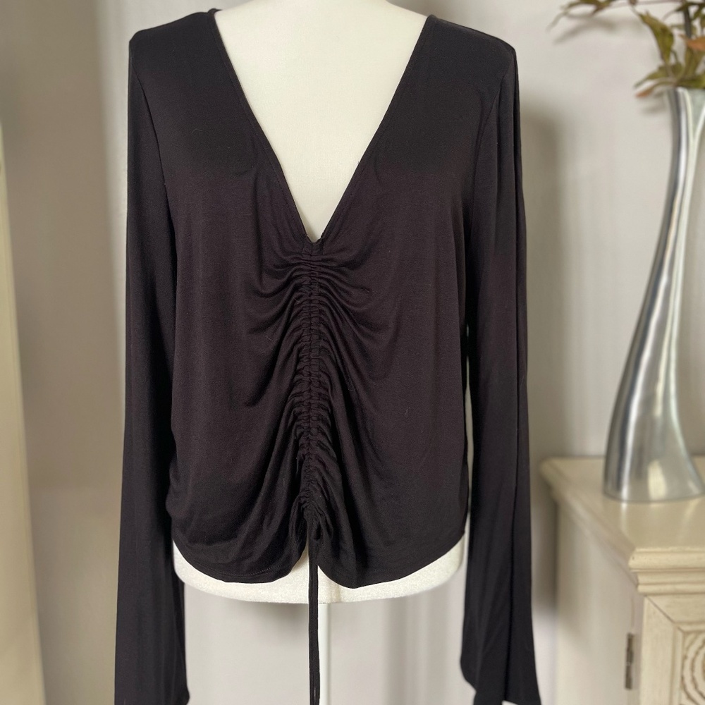 Express Black, V-neck, Long-Sleeve, Ruched Front and a Tie-up Drawstring